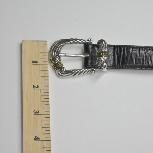 Vtg BRIGHTON Belt Womens Size L/34 Black Croc Embossed Leather Mix Metal Buckle - Picture 9 of 10